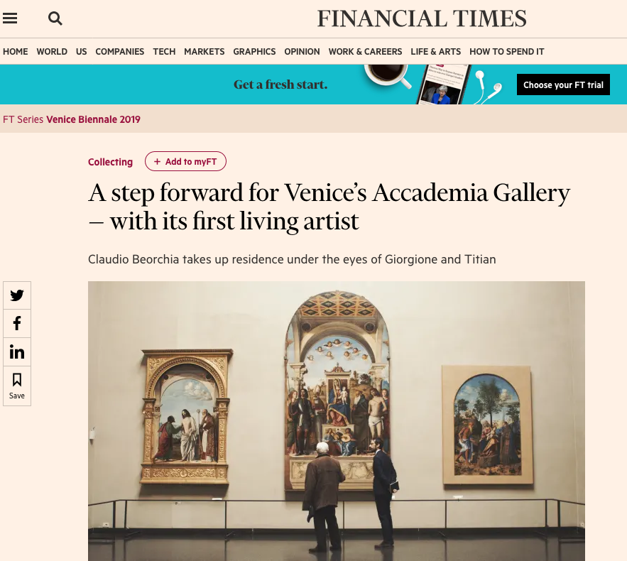 Financial Times 03.05.2019 A Step Forward For Venice’s Accademia Gallery — With Its First Living Artist